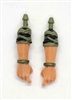 Male Forearms: Bare with GREEN & BLACK CAMO (Jungle-ops) Rolled Up Sleeves WITH Hands LIGHT Skin Tone - Right AND Left (Pair) - 1:18 Scale MTF Accessory for 3-3/4" Action Figures
