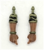 Male Forearms: Bare with GREEN & BLACK CAMO (Jungle-ops) Rolled Up Sleeves WITH Hands DARK Skin Tone - Right AND Left (Pair) - 1:18 Scale MTF Accessory for 3-3/4" Action Figures