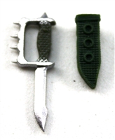 Knuckle Knife with Sheath: Small Size DARK GREEN Version - 1:18 Scale Modular MTF Accessory for 3-3/4" Action Figures