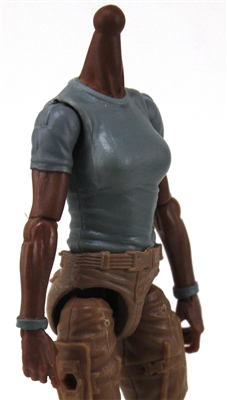 MTF Female Valkyries T-Shirt Torso ONLY (NO WAIST/LEGS): GRAY Version with DARK Skin Tone - 1:18 Scale Marauder Task Force Accessory