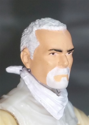 Male Head: "Trooper" Light Skin Tone with WHITE GOATEE - 1:18 Scale MTF Accessory for 3-3/4" Action Figures