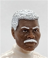 Male Head: "PJ" DARK Skin Tone with WHITE Hair & Mustache - 1:18 Scale MTF Accessory for 3-3/4" Action Figures