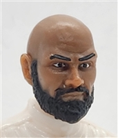 Male Head: "RUSSELL" DARK Skin Tone with Bald Head & BLACK BEARD - 1:18 Scale MTF Accessory for 3-3/4" Action Figures
