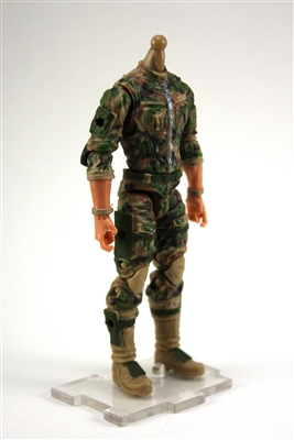 MTF Male Trooper WITHOUT Head Tan/Green/Brown Camo "Recon-Ops" Light Skin tTone with CLOTH Legs - 1:18 Scale Marauder Task Force Action Figure