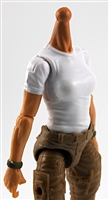 MTF Female Valkyries T-Shirt Torso ONLY (NO WAIST/LEGS): WHITE & GREEN Version with LIGHT Skin Tone - 1:18 Scale Marauder Task Force Accessory