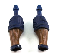 Male Forearms: Bare with BLUE Rolled Up Sleeves Dark Skin Tone - Right AND Left (Pair) - 1:18 Scale MTF Accessory for 3-3/4" Action Figures