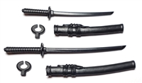 Samurai Long & Short Sword Set: ALL BLACK Version - 1:18 Scale Modular MTF Weapons for 3-3/4" Action Figures