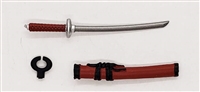 Samurai Short Wakizashi Sword & Scabbard: RED with BLACK Details - 1:18 Scale Modular MTF Weapon for 3-3/4" Action Figures