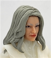 Female Head: "CHRISTINA" LIGHT-TAN (Asian) Skin Tone with 2 (TWO) GRAY Hair Pieces (LONG AND MEDIUM Length) Deluxe Set - 1:18 Scale MTF Valkyries Accessory for 3-3/4" Action Figures