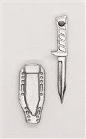 Fighting Knife & Sheath: Large Size SILVER Version - 1:18 Scale Modular MTF Accessory for 3-3/4" Action Figures