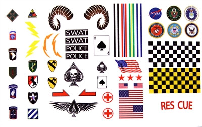 Marauder Task Force Flight Helmet Designs - Die-Cut Sticker Sheet - 1:18 Scale Accessories for 3 3/4 Inch Action Figures