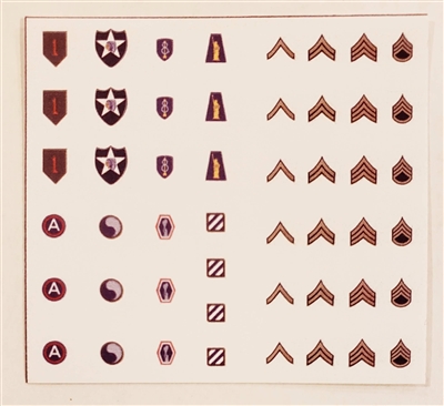 WWII MTF: US Army Insignia Die-Cut Sticker Sheet #1 - 1:18 Scale Accessories for 3 3/4 Inch Action Figures