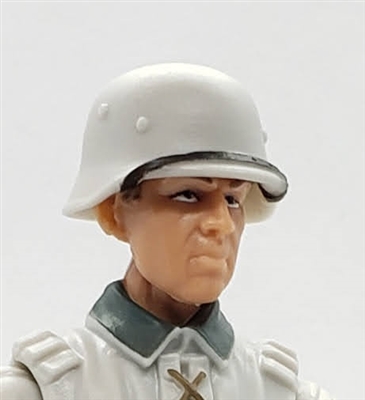 WWII German: White M40 Helmet with Strap on Visor - 1:18 Scale Modular MTF Accessory for 3-3/4" Action Figures