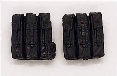 WWII German:  BLACK MP40 Ammo Pouches (Set of TWO) - 1:18 Scale Modular MTF Accessories for 3-3/4" Action Figures