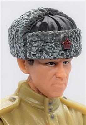 WWII Russian: GRAY Fur Hat USHANKA - 1:18 Scale Modular MTF Accessory for 3-3/4" Action Figures