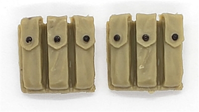 WWII US:  Sub-Machine Gun Gun Ammo Pouches (Set of TWO) - 1:18 Scale Modular MTF Accessories for 3-3/4" Action Figures