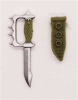 Knuckle Knife with Sheath: Small Size OLIVE GREEN Version - 1:18 Scale Modular MTF Accessory for 3-3/4" Action Figures