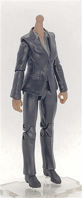 MTF Female Valkyries Body WITHOUT Head BLACK SUIT & GRAY SHIRT "Agency-Ops" DARK Skin Version- 1:18 Scale Marauder Task Force Action Figure