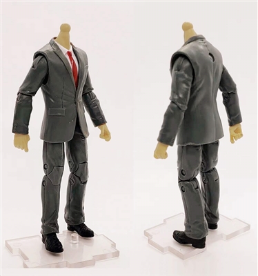 "Agency-Ops" GRAY SUIT & WHITE SHIRT with RED Tie LIGHT TAN (Asian) Skin Tone Body WITHOUT Head- 1:18 Scale Marauder Task Force Action Figure