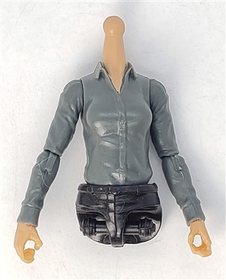 MTF Female Valkyries Dress Shirt Torso (NO Legs OR Head): GRAY Version with LIGHT Skin Tone - 1:18 Scale Marauder Task Force Accessory