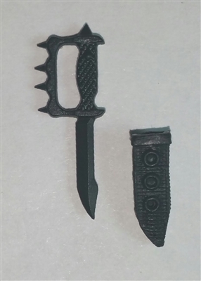 Knuckle Knife with Sheath: Small Size BLACK Version - 1:18 Scale Modular MTF Accessory for 3-3/4" Action Figures