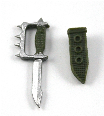 Knuckle Knife with Sheath: Small Size GREEN Version - 1:18 Scale Modular MTF Accessory for 3-3/4" Action Figures