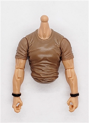 MTF Male Trooper T-Shirt Shirt Torso (NO Legs OR Head): BROWN Version with LIGHT Skin Tone - 1:18 Scale Marauder Task Force Accessory