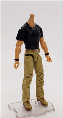 "Contract-Ops" BLACK T-Shirt & TAN Pants LIGHT Skin tone MTF Male Body WITHOUT Head - 1:18 Scale Marauder Task Force Action Figure