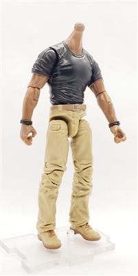"Contract-Ops" BLACK T-Shirt & TAN Pants DARK Skin tone MTF Male Body WITHOUT Head - 1:18 Scale Marauder Task Force Action Figure