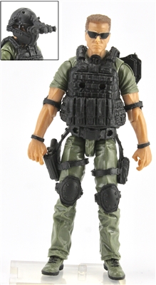 DELUXE MTF Male "Contract-Ops" - GREEN SHIRT, GREEN PANTS & BLACK GEAR (Light Skin Version) - 1:18 Scale Marauder Task Force Action Figure