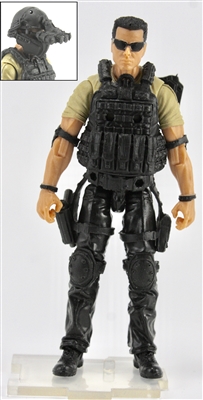 DELUXE MTF Male "Contract-Ops" - TAN SHIRT, BLACK PANTS & BLACK GEAR (Light Skin Version) - 1:18 Scale Marauder Task Force Action Figure