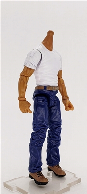 "Contract-Ops" WHITE T-Shirt & BLUE Pants TAN Skin tone MTF Male Body WITHOUT Head - 1:18 Scale Marauder Task Force Action Figure