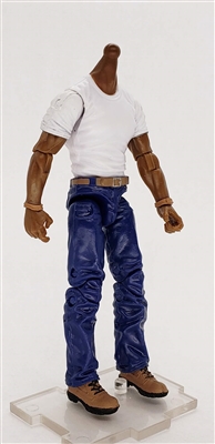 "Contract-Ops" WHITE T-Shirt & BLUE Pants DARK Skin tone MTF Male Body WITHOUT Head - 1:18 Scale Marauder Task Force Action Figure