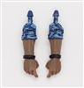 Male Forearms: Bare with BLUE CAMO MKII Rolled Up Sleeves WITH Hands DARK Skin Tone - Right AND Left (Pair) - 1:18 Scale MTF Accessory for 3-3/4" Action Figures