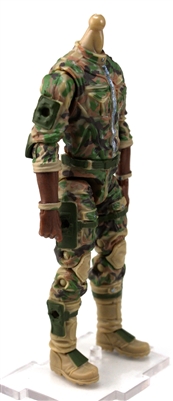 MTF Male Trooper WITHOUT Head Tan/Green/Brown Camo "Recon-Ops" Dark Skin tone Tone with CLOTH Legs  - 1:18 Scale Marauder Task Force Action Figure