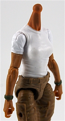 MTF Female Valkyries T-Shirt Torso ONLY (NO WAIST/LEGS): WHITE & GREEN Version with TAN Skin Tone - 1:18 Scale Marauder Task Force Accessory