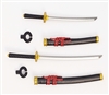 Samurai Long & Short Sword Set: BLACK with RED & GOLD Details - 1:18 Scale Modular MTF Weapon for 3-3/4" Action Figures