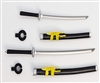 Samurai Long & Short Sword Set: BLACK with YELLOW & SILVER Details - 1:18 Scale Modular MTF Weapon for 3-3/4" Action Figures
