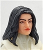 Female Head: "CHRISTINA" LIGHT Skin Tone with 2 (TWO) BLACK Hair Pieces (LONG AND MEDIUM Length) Deluxe Set - 1:18 Scale MTF Valkyries Accessory for 3-3/4" Action Figures