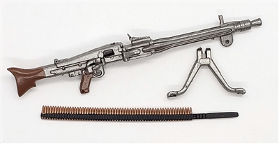 German MG-42 Machine Gun with Ammo Belt & Bipod - 1:18 Scale Weapon for 3-3/4 Inch Action Figures
