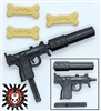 "GUN & GRUB" K9 Handler MAC10 Machine Gun & Dog Biscuits Upgrade Set -  1:12 Scale Gear for 6 Inch Action Figures