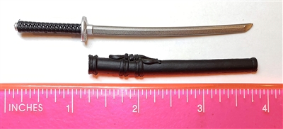 Samurai Long Katana Sword & Scabbard: BLACK with SILVER Version - 1:12 Scale MTF Weapon for 6" Action Figures