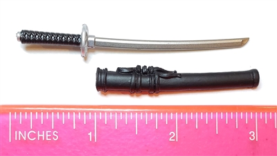 Samurai Short Wakizashi Sword & Scabbard: BLACK with SILVER Version - 1:12 Scale MTF Weapon for 6" Action Figures