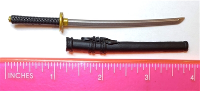 Samurai Long Katana Sword & Scabbard: BLACK with GOLD Version - 1:12 Scale MTF Weapon for 6" Action Figures