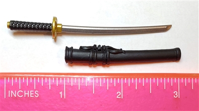 Samurai Short Wakizashi Sword & Scabbard: BLACK with GOLD Version - 1:12 Scale MTF Weapon for 6" Action Figures