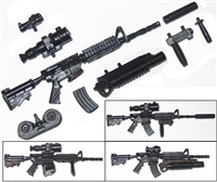 M4 Carbine Assault Rifle with Accessories BLACK Version DELUXE - "Modular" 1:18 Scale Weapon for 3-3/4 Inch Action Figures