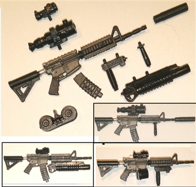 M4 Carbine Rifle with Accessories GUN-METAL Version DELUXE - "Modular" 1:18 Scale Weapon for 3-3/4 Inch Action Figures