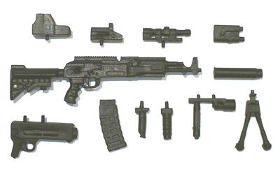 AKM Rifle with Accessories BLACK Version DELUXE - "Modular" 1:18 Scale Weapon for 3-3/4 Inch Action Figures