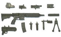 FOS Assault Rifle with Accessories BLACK Version DELUXE - "Modular" 1:18 Scale Weapon for 3-3/4 Inch Action Figures