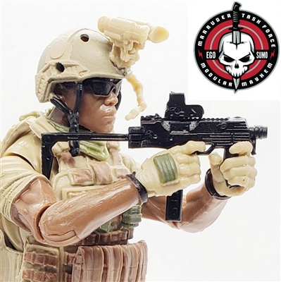 T9 Submachinegun with WORKING Stock BLACK Version - "Modular" 1:18 Scale Weapon for 3-3/4 Inch Action Figures